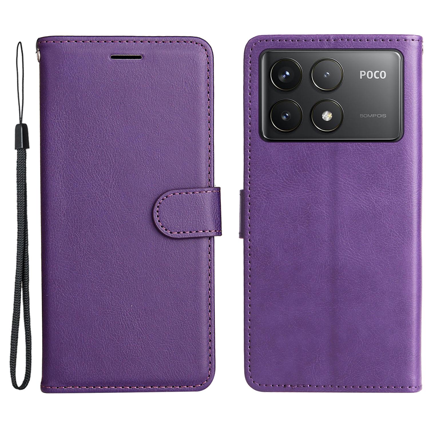 

For Xiaomi Redmi K70 5G/K70 Pro 5G/Poco F6 Pro 5G Case Solid Color Leather Mobile Cover Wallet Stand with Strap Purple