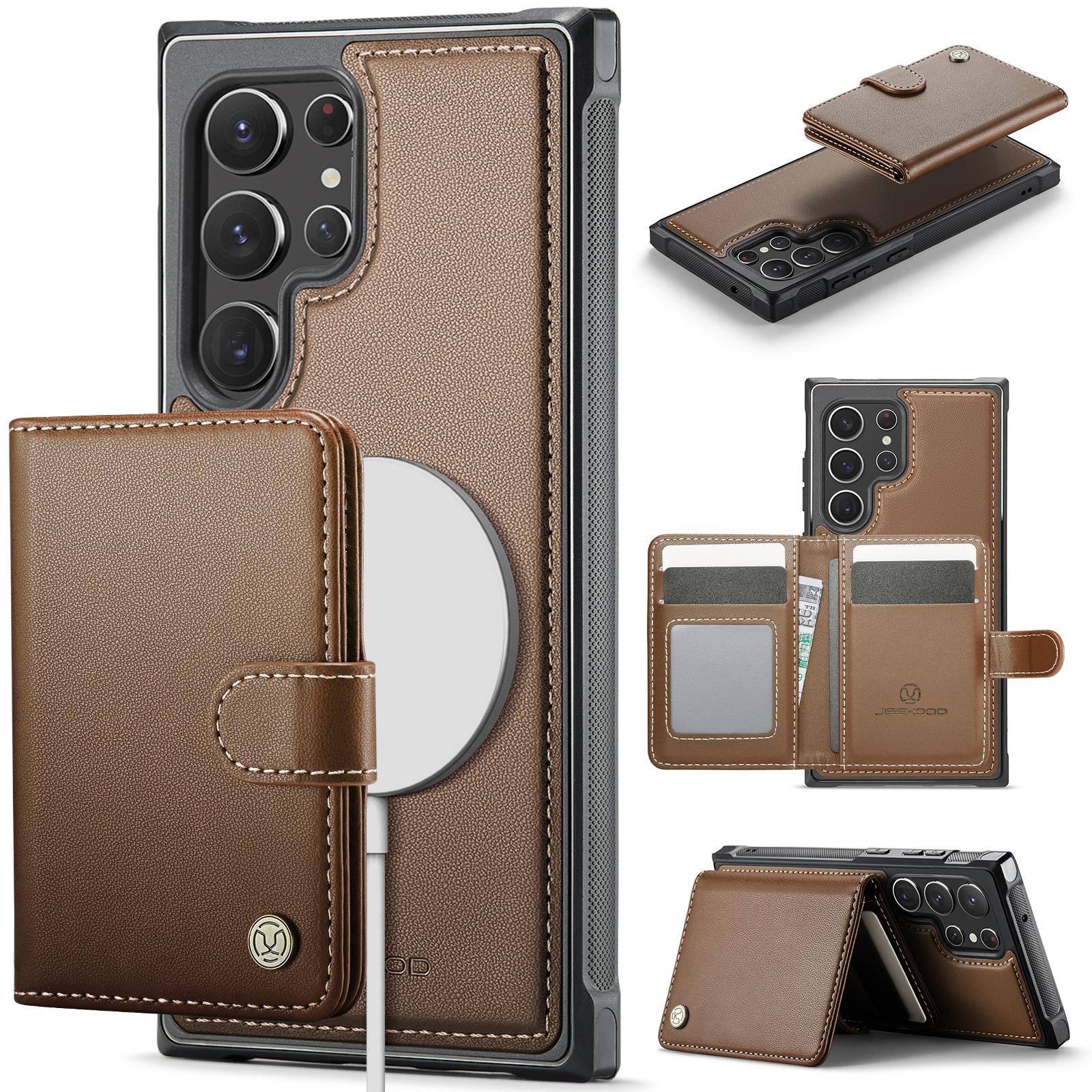 

For Samsung Galaxy S22 Ultra 5G Case JEEHOOD J09 RFID Blocking Card Holder Leather Back Phone Cover Magnetic Case