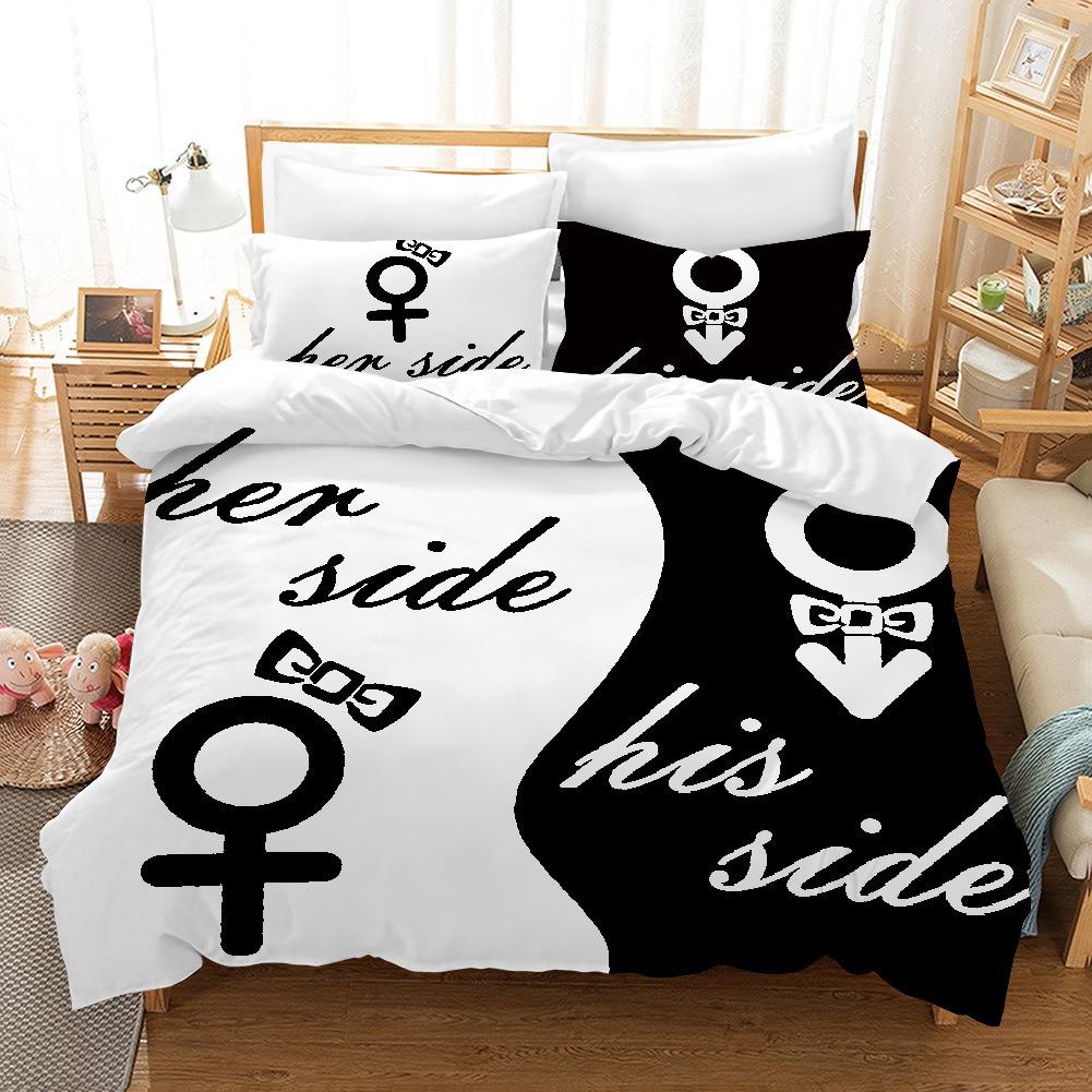 Black White Couple Cat Beddings-set Double Duvet Cover+Pillowcases Queen/King Size Love 2pcs/3pcs Mr,mrs Beard Duvet Cover Set