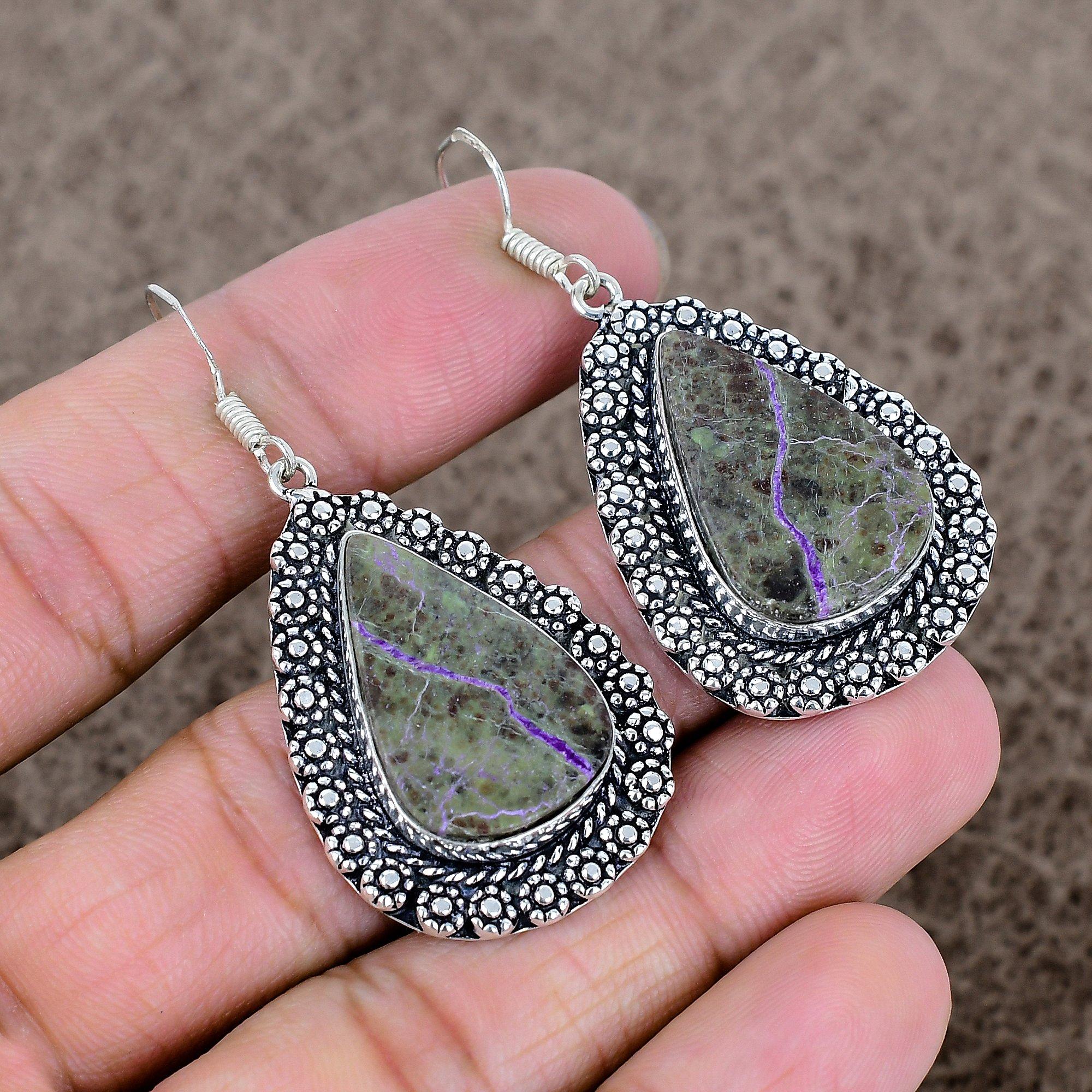 

Purpurite Gemstone Handmade 925 Sterling Silver Jewelry Earring 2.13 KKG-712