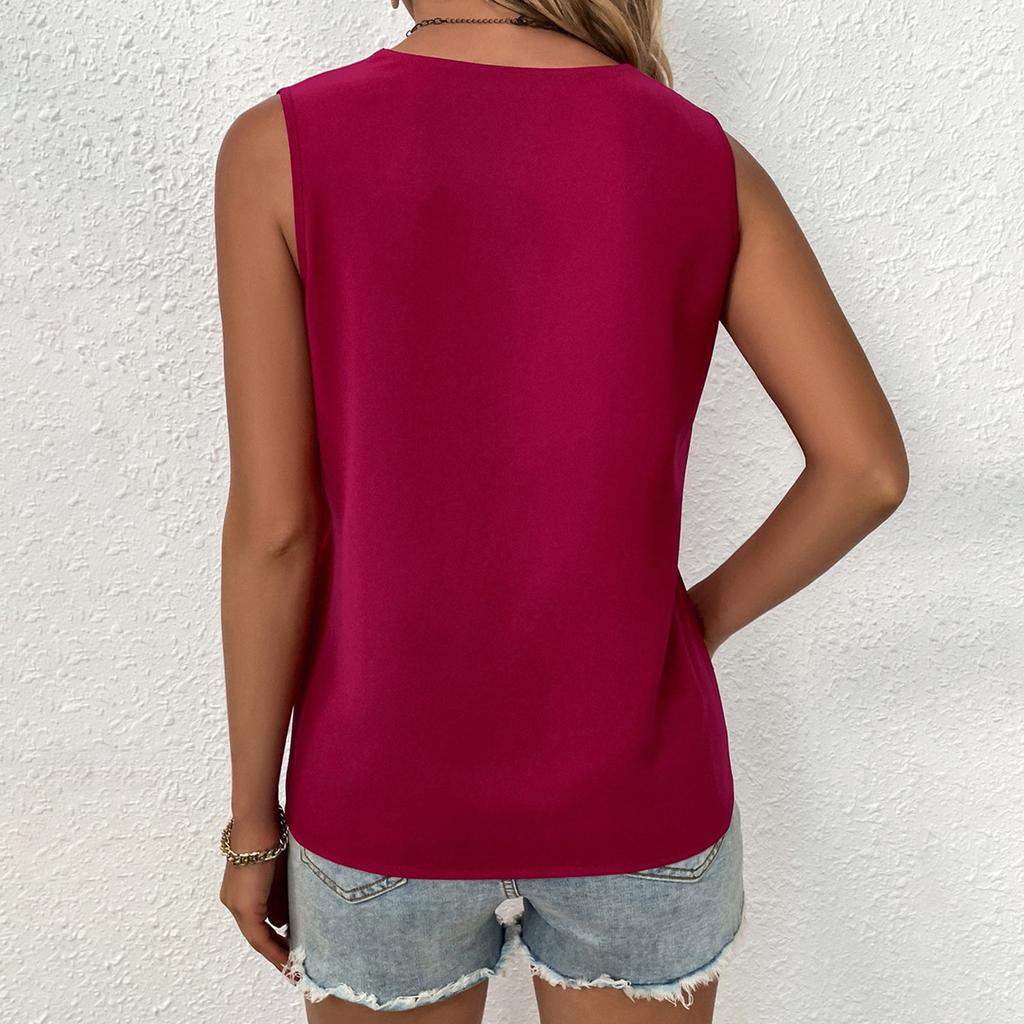 Dame Guipure Blonder V-hals Tanktopp Ermeløs Casual Camisole Bluseskjorte V-hals Genser Løs Casual Skjorte