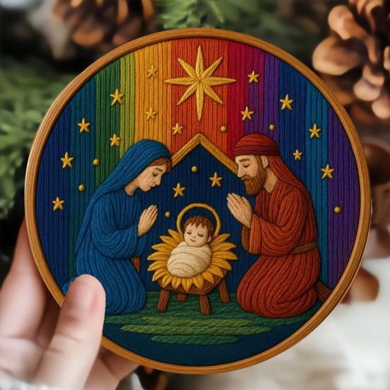 1/2 Sets DIY Nativity Embroidery Kit Adults Beginners Christmas Holy Story Stamped Cross Stitch Hand Embroidery Starter Kit DIY Enthusiasts Gift