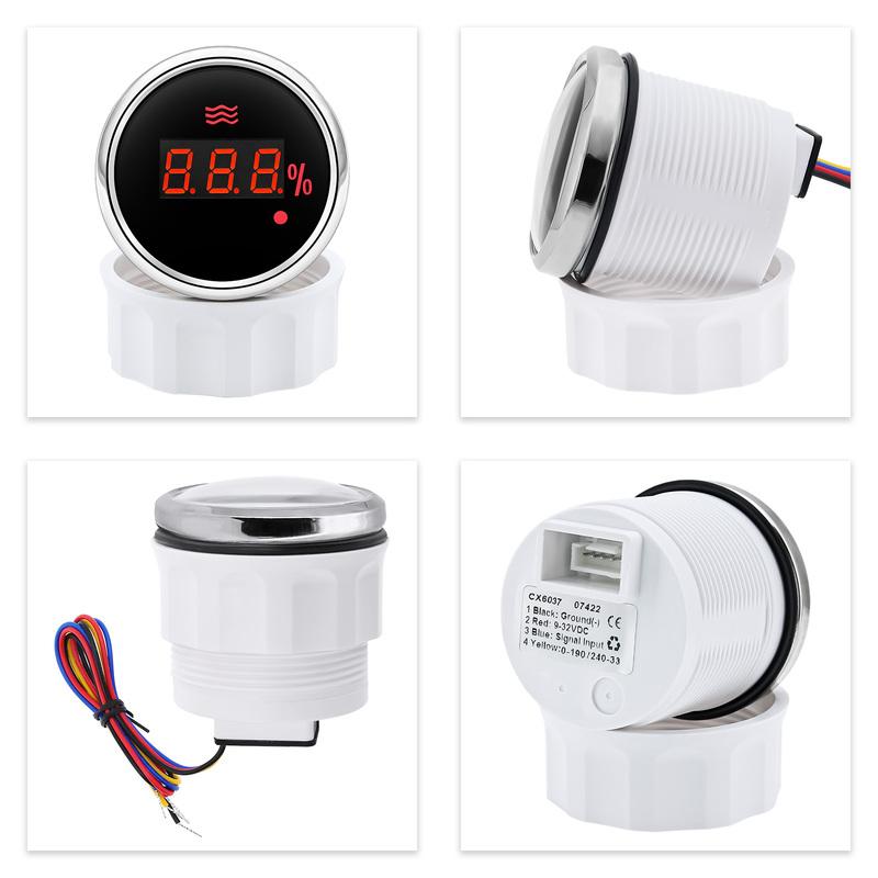 Wasserdichter 0~100% Digitaler 52mm Wasserstandsanzeiger mit Alarm 0-190ohm Wasserstandssensor 100-600mm für Auto Boot Yacht Benutzerdefiniert Rot