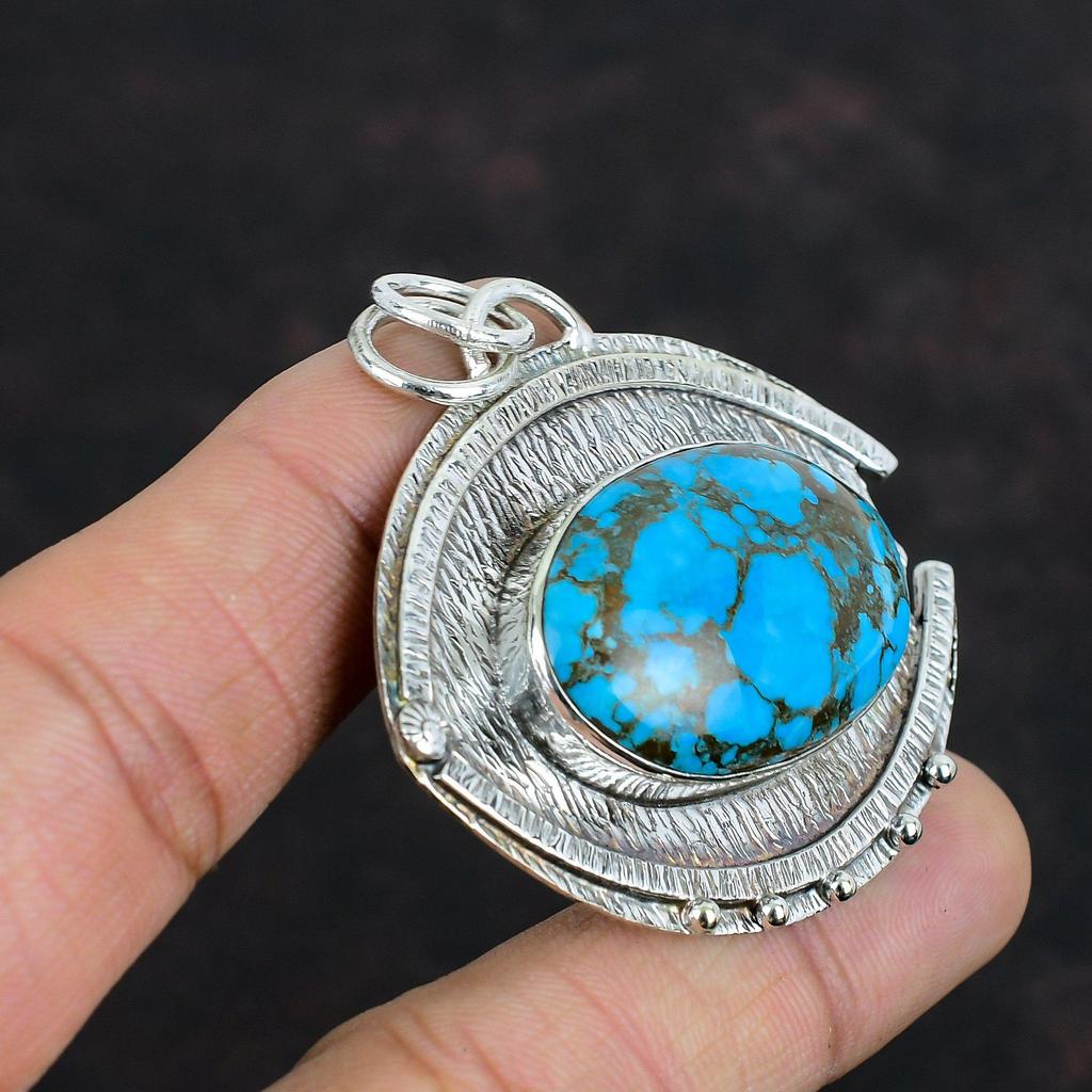 Tibetischer Türkis Anhänger Echter Edelstein Anhänger 925 Sterlingsilber Anhänger Handgefertigt Geburtsstein Anhänger Antiker Schmuck Verlobungsgeschenke