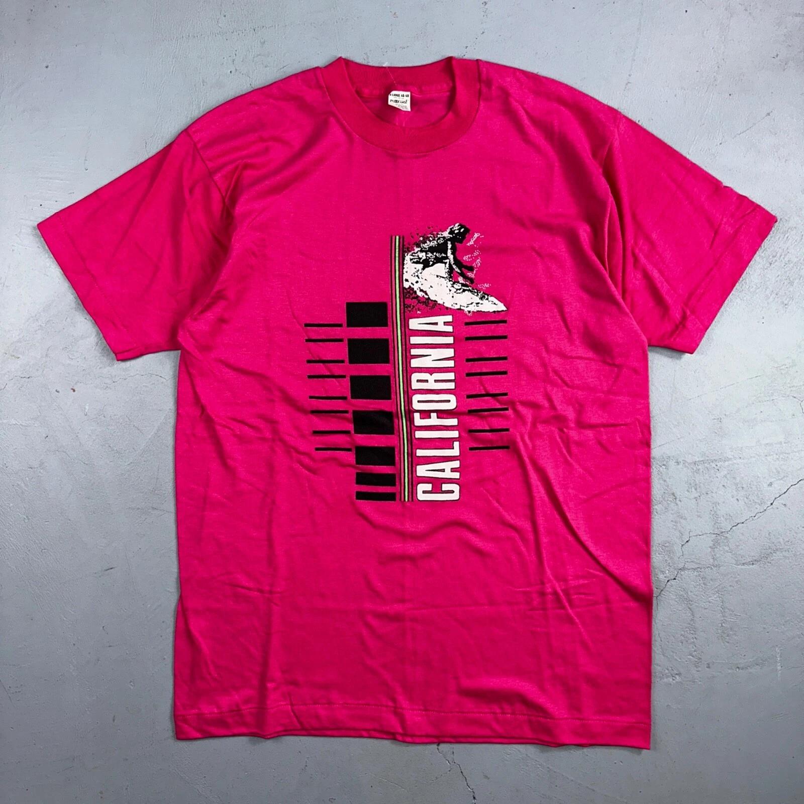 California Surfer VTG T Shirt Pink Ocean Swim Pacific Graphic 80s Bloopers Art 2XL
