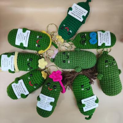Handmade Crocheted Cucumber Doll Keychain: Emotional Support & Positive Energy Decor Gift