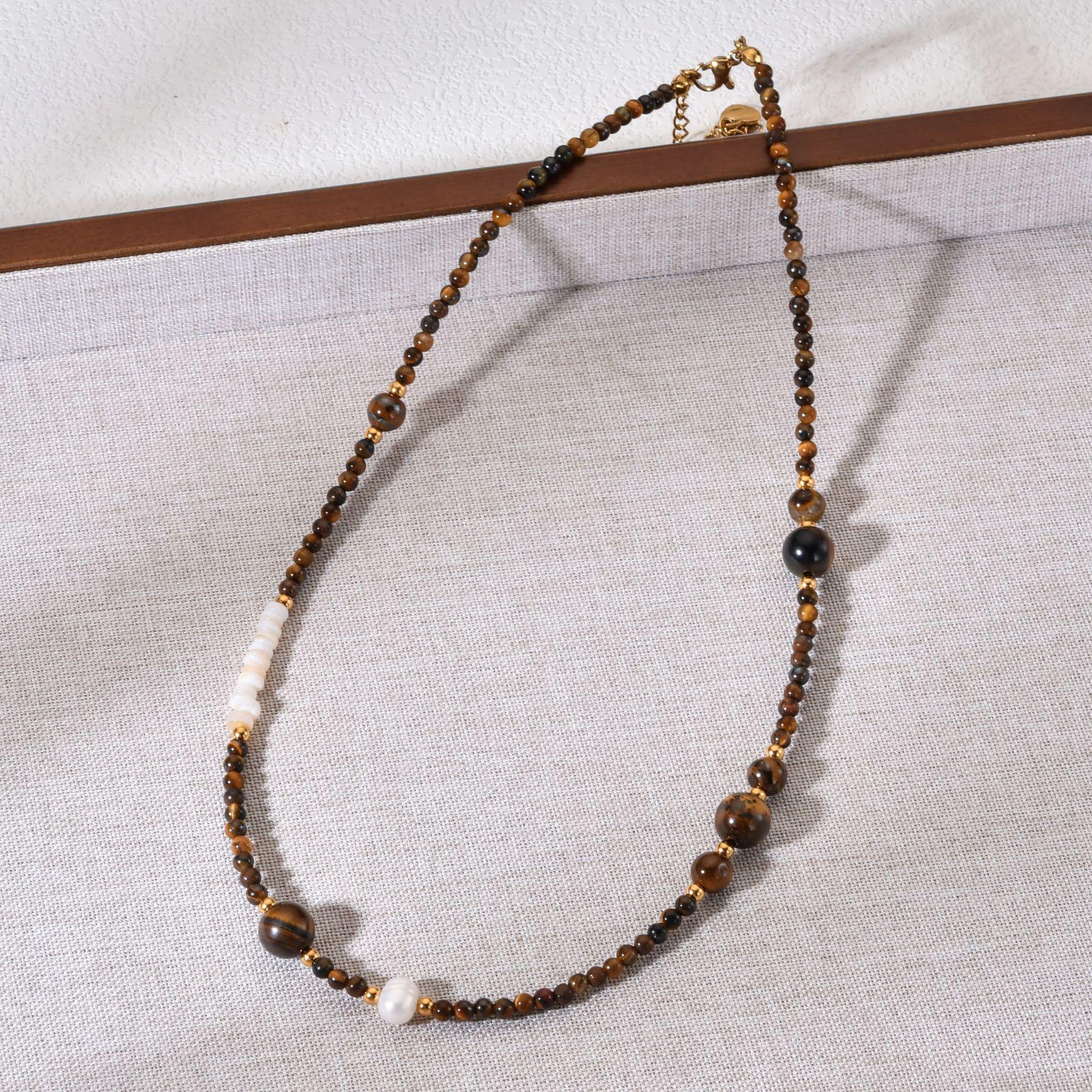 Vintage Red Agate Tiger Eye Beaded Necklace - Layered Clavicle Chain for Women