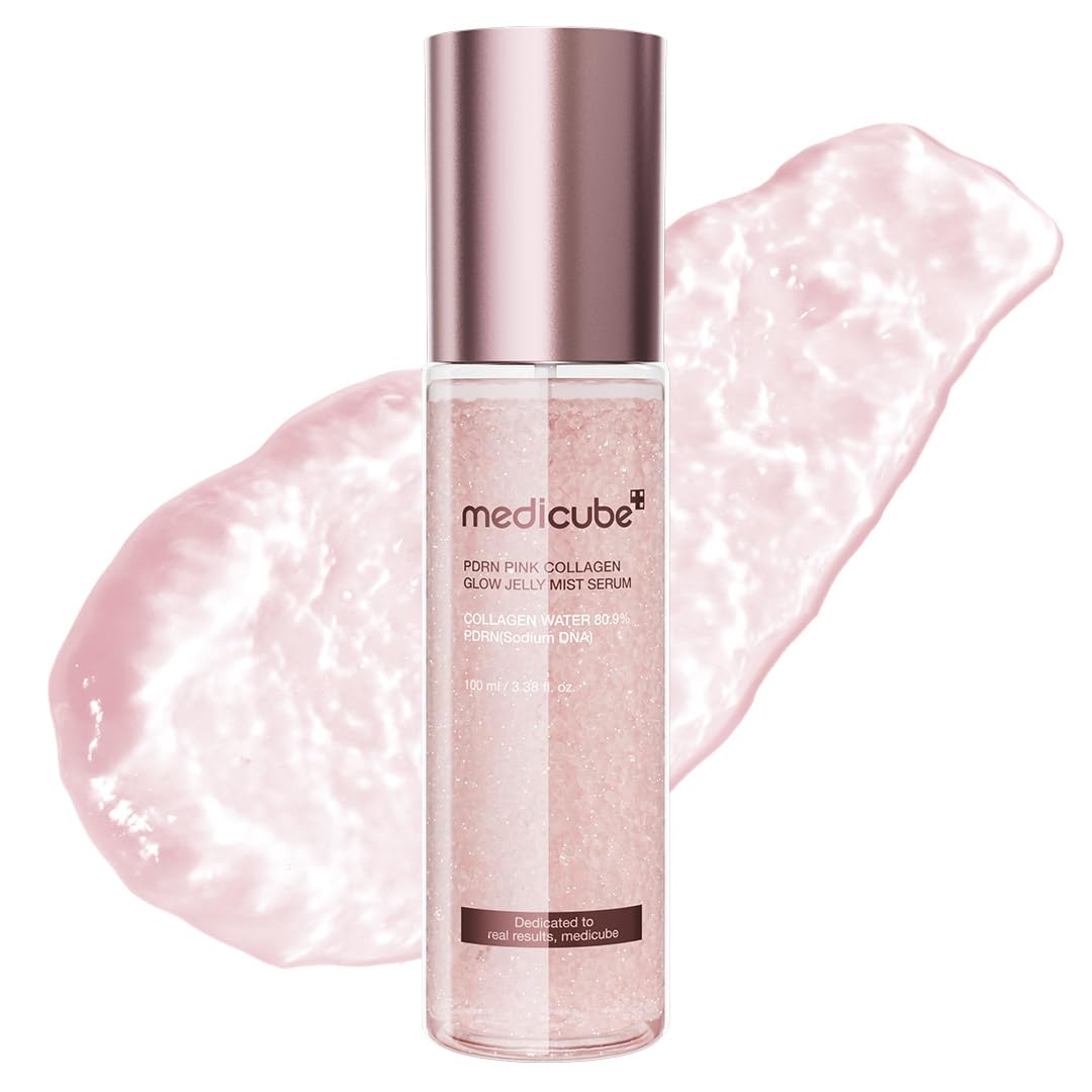 Medicube PDRN Pink Jelly Serum Mist, a spray serum and mist toner, moisturizing mist, moisturizing serum, and essence mist. This two-layered toner is