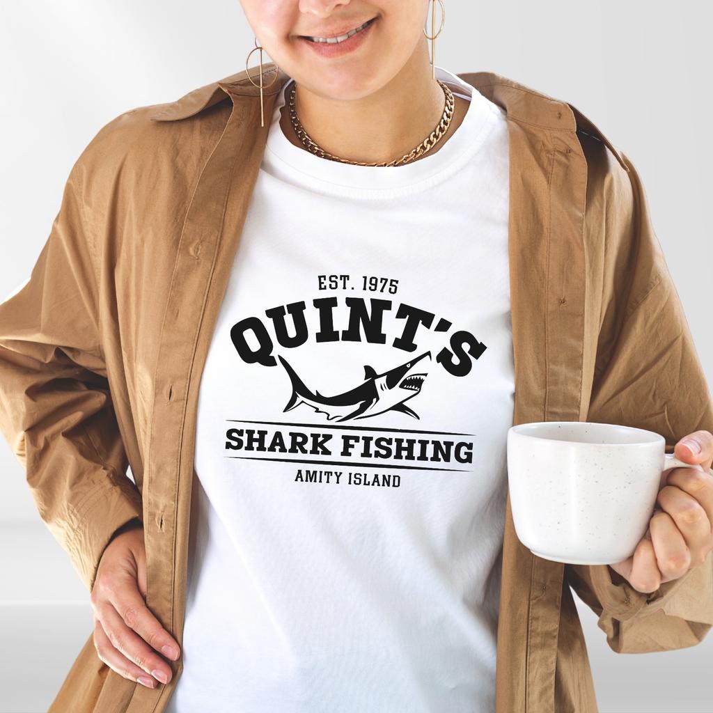 Jaws Quints Amity Island 1975 Shark Fishing Movie Tee T-Shirt Mens Womens Tees Top