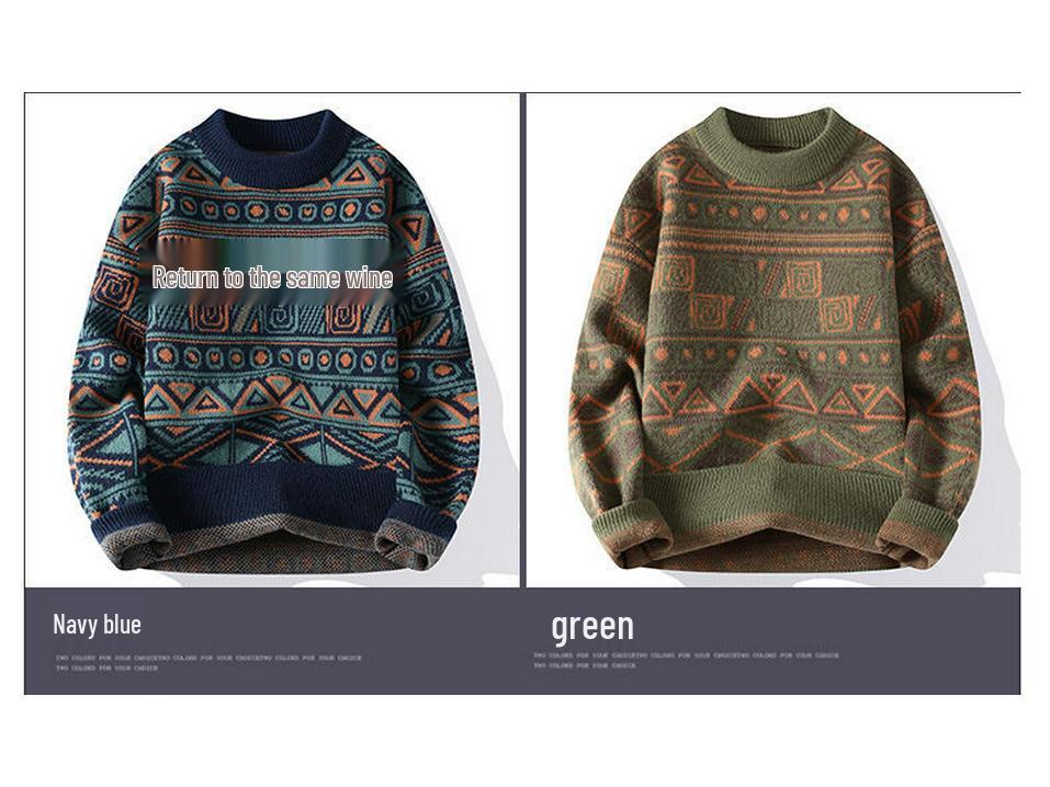 Pulover Rotund Etnic 2025: Pulover coreean gros, cu tricotaj larg, pentru cuplu
