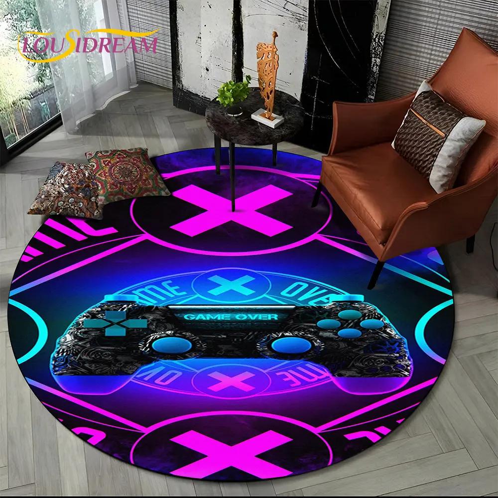 Cartoon Gamer Game Controller Round Area Rug,Circle Carpet Rug for Living Room Children's Bedroom Sofa Decor,Non slip Floor Mat