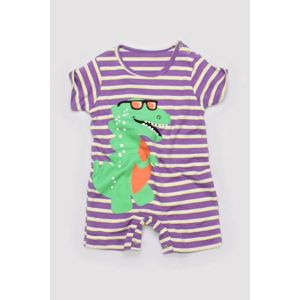 Sommer Baby Baby gekämmt 100 % Baumwolle gestreift Dino bedruckte Unterseite mit Skhpit Overall 11005