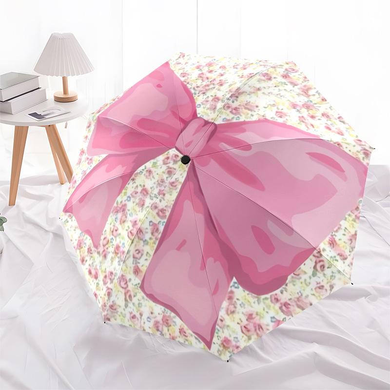 1pc Floral Bow Automatic Folding Umbrella, 8-Rib Iron Frame, Casual Outdoor Accessory for Birthday Festival Gifts Yy251128205
