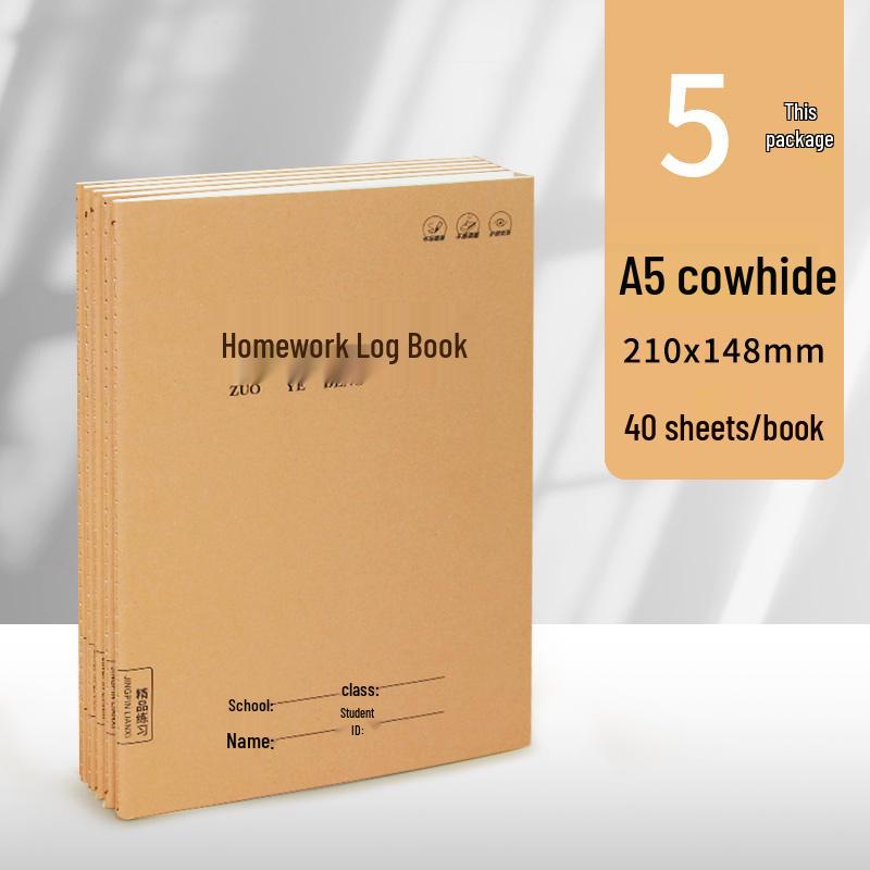 Kraft Paper A5 Homework Register for First, Third, Fourth Grade & Middle School Students