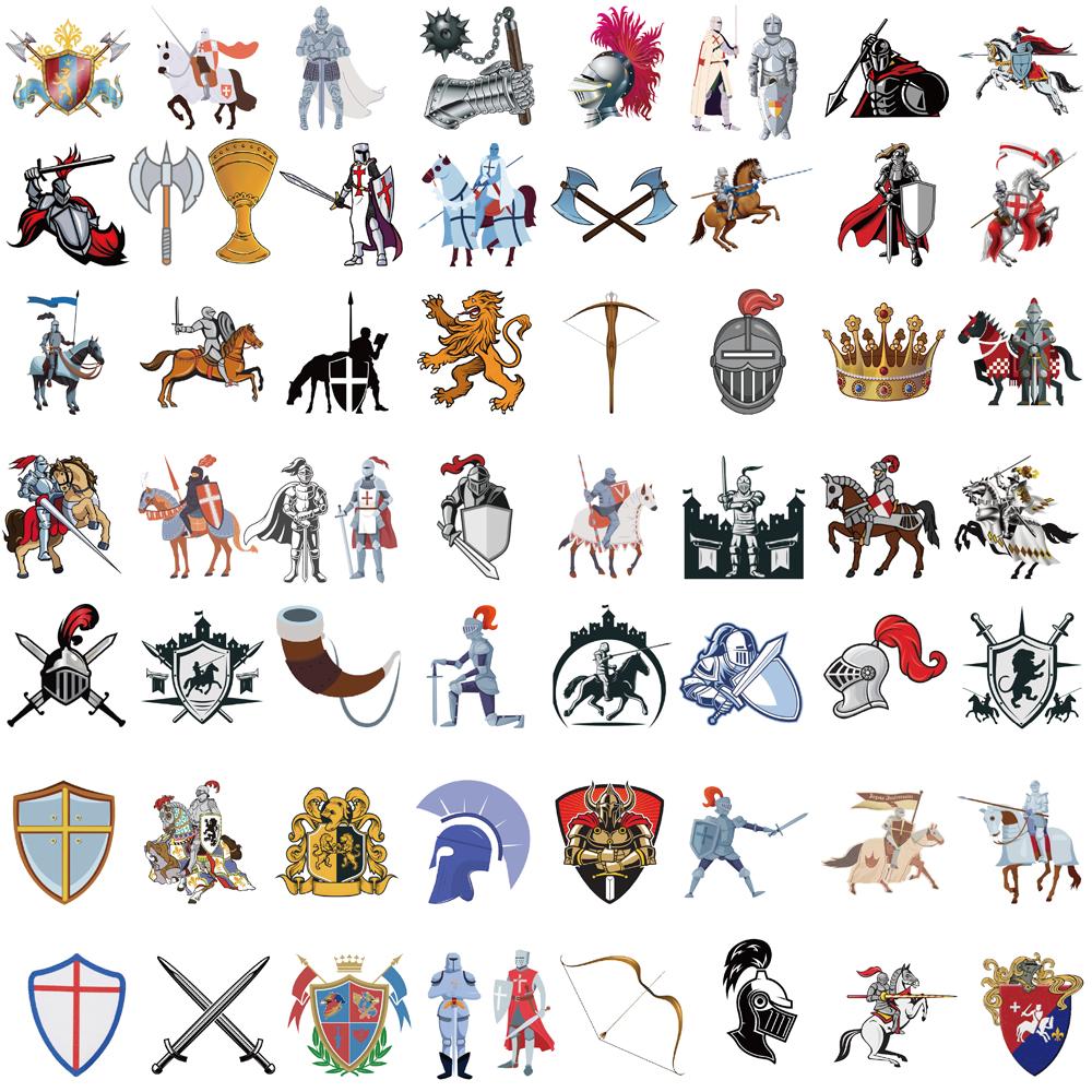 60PCS Medieval knight Stickers Scrapbook  Art DIY Gift Laptop Phone DIY Aesthetic Laptop Luggage Graffiti Decal Waterproof