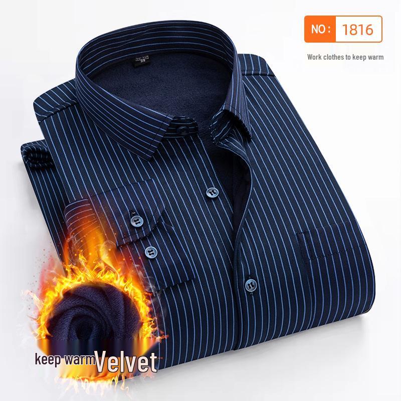 Winter Velvet Warm Long Sleeve Business Shirt - White Dress Shirt for Interviews, Weddings, Photography