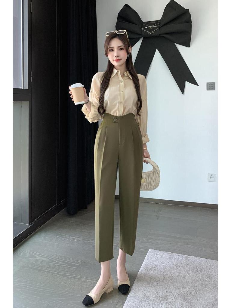 2025 Spring/Summer Women's High Waist Harem Pants – Casual Straight-Leg Cigarette Style