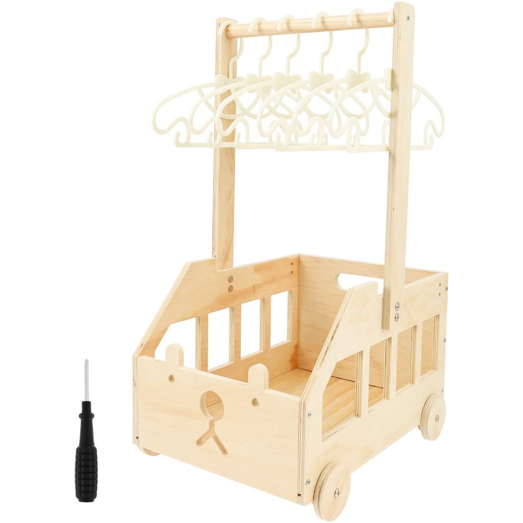 Wood Storage Crate with Wheels Baby Shower Clothing Basket Toys Organizer Box Children Long Handle Boys Girls Gift Basket