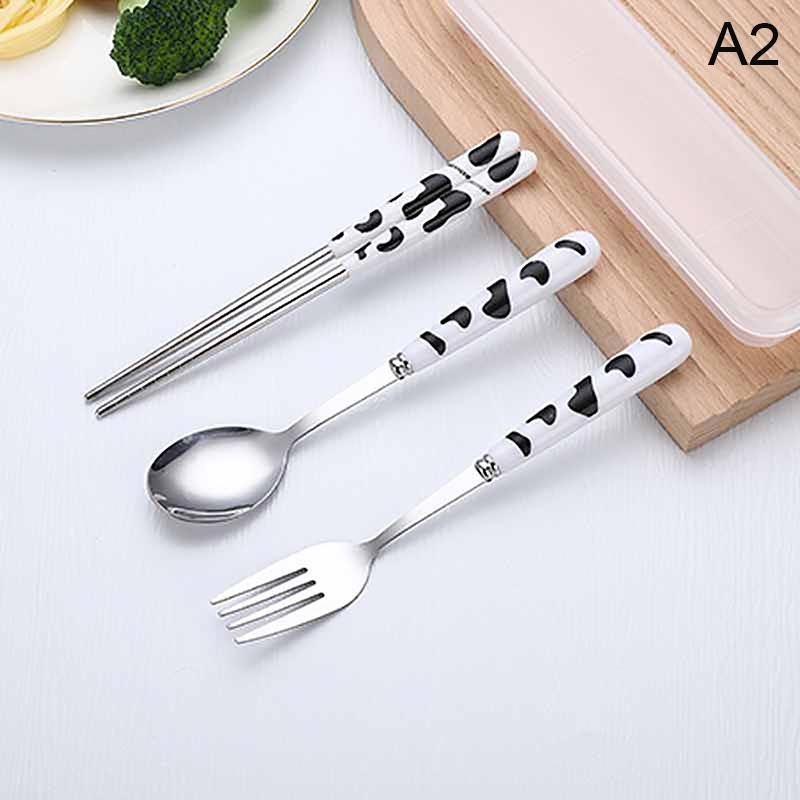 Cute Strawberry Chopsticks Spoon Fork Cutlery Set With Case Portable Travel Stainless Steel Tableware Kitchen Utensils