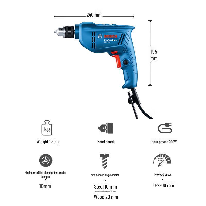 Bosch GBM-400 Electric Drill/Screwdriver Kit CN plug (adapter included)