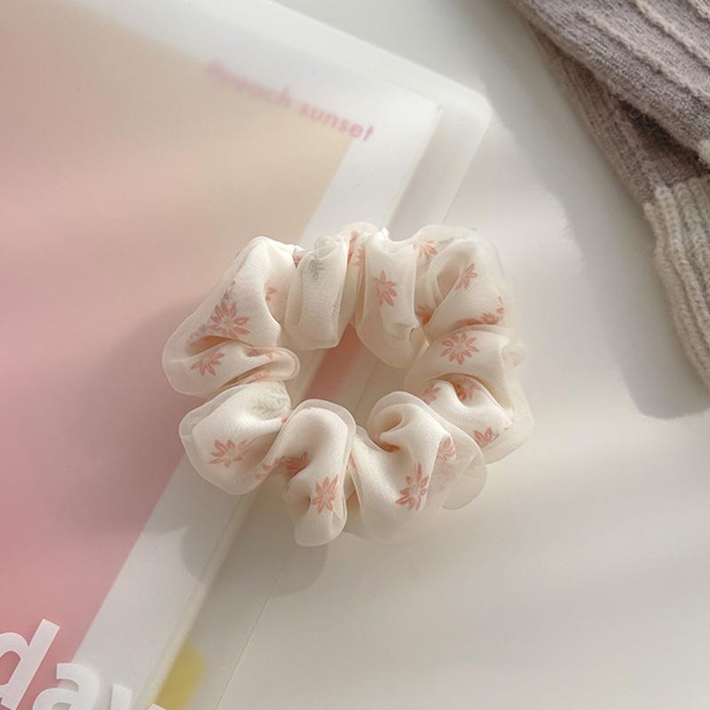 Summer Double Layer Silk Hair Scrunchies Girls Flower Print Sweet Ponytail Holder Elastic Hair Rope Korean Hair Accessories