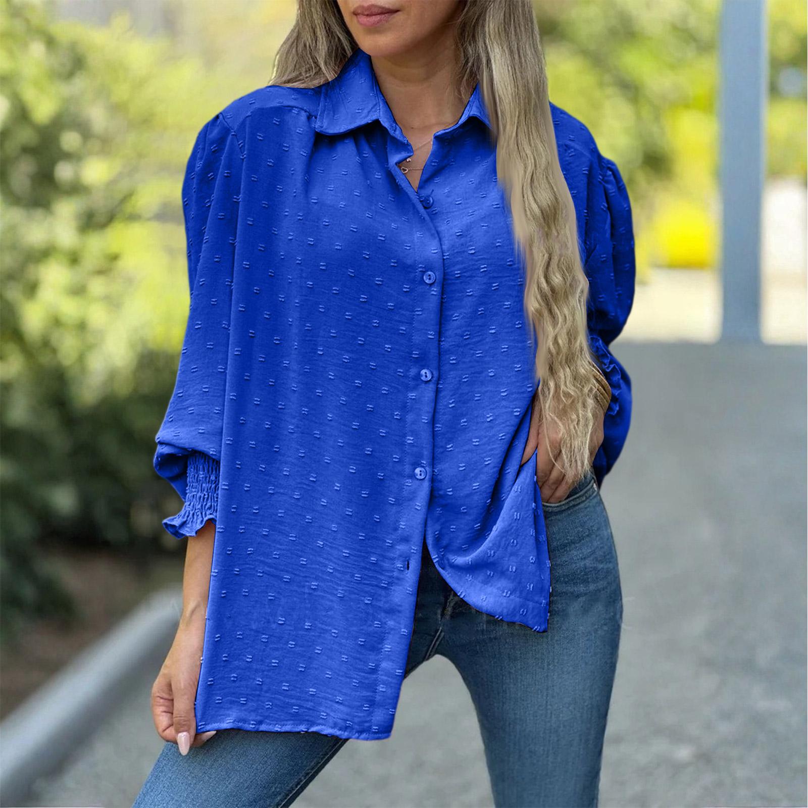 Women s Color Loose Casual Collar Comfortable Button-down Shirt XXL