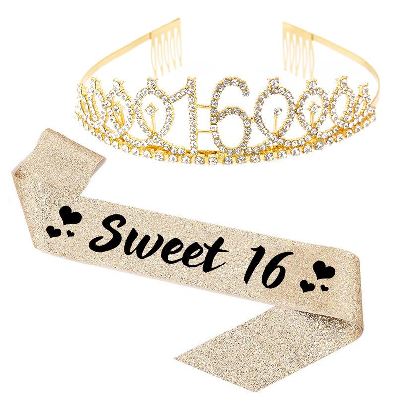 Fashion Alloy Digital Crown Headband Rhinestone Birthday Crown Headband Bachelor Party Prom Headdress Hair Accessories