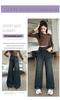 Girls' Medium-Large Plush Denim One-Piece Winter Pants - New Korean Style, Versatile Narrow/Wide Leg Design
