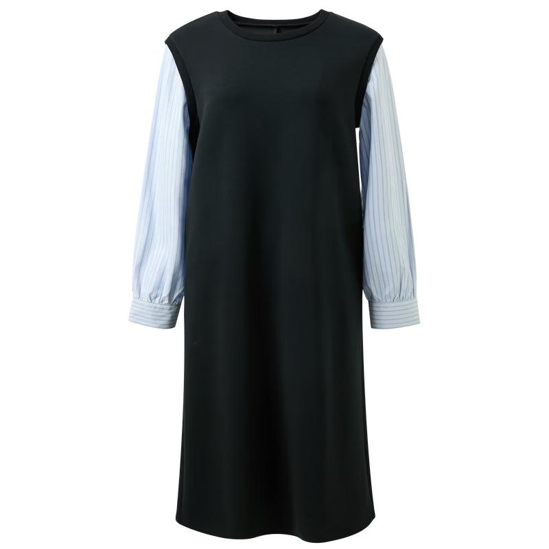 Sancai 2026 Весна Полосатое Имитация Двух Частей Круглый Вырез Длинное Платье M