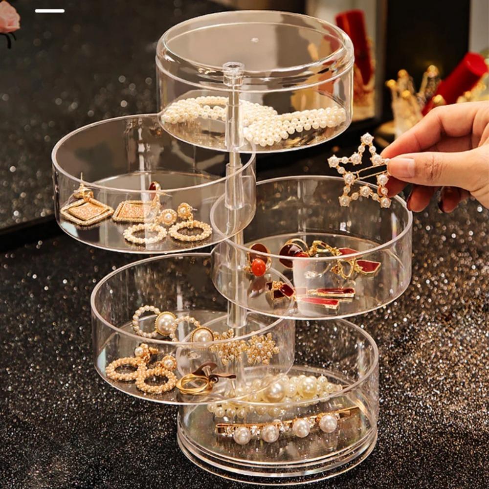 Rotating Jewelry Box Display Stand Organizer Earrings Necklace Ring Storage Box Cotton Pad Makeup Cotton Swabs Organizer