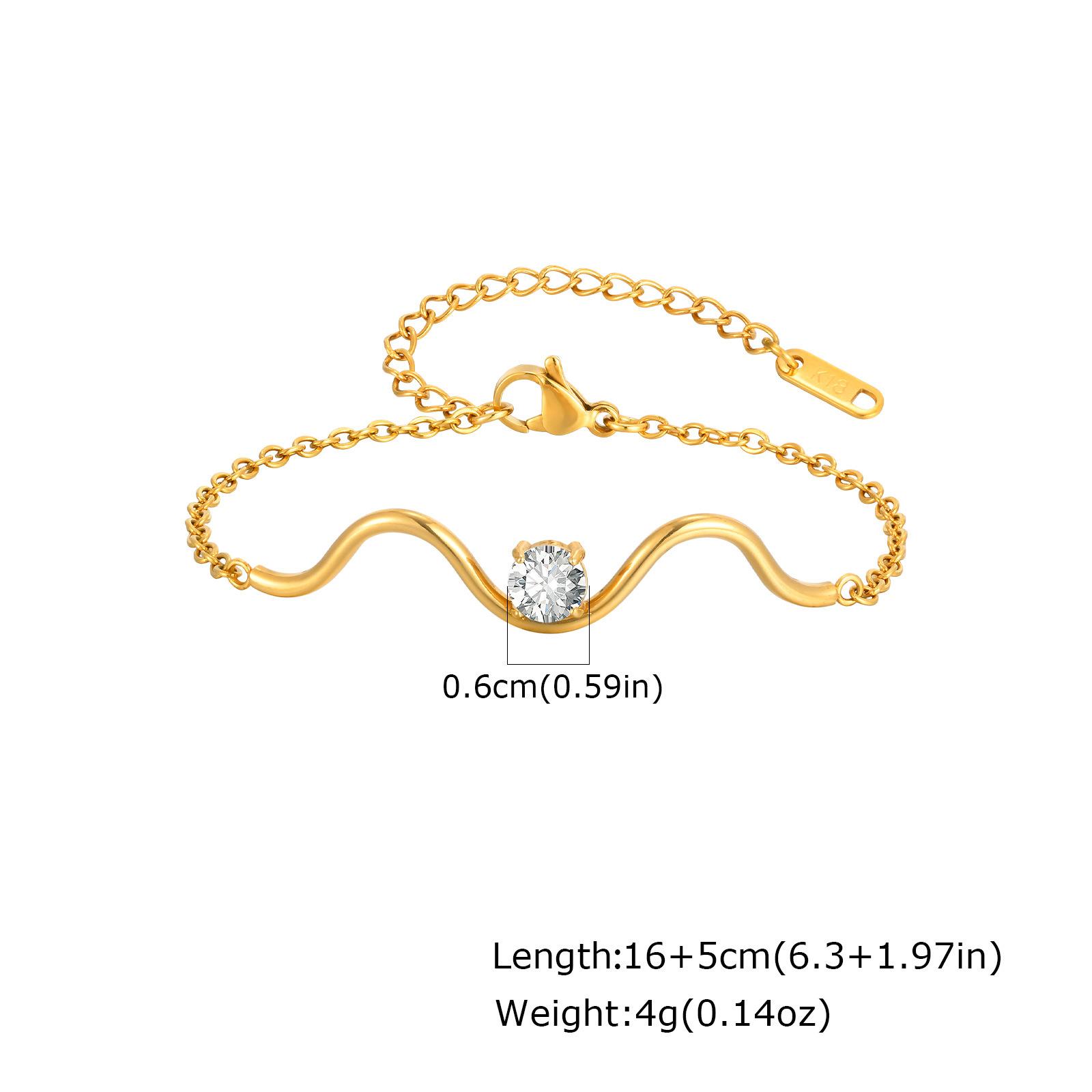 Titanium Steel Jewelry Fashion Flat Cross Chain Small Wave Round Zircon Bracelet Necklace Female Br-2326