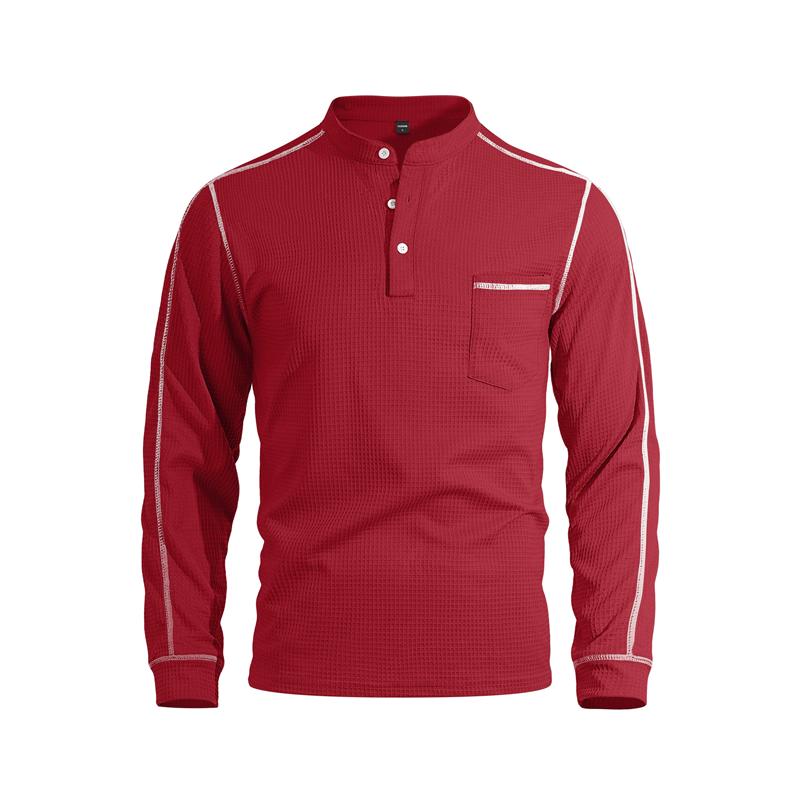 Men's Waffle Knit Long Sleeve Henley Collar Polo Shirts Stand Collar Half Button Casual Pullover Tops Spring Autumn Outdoor Polos