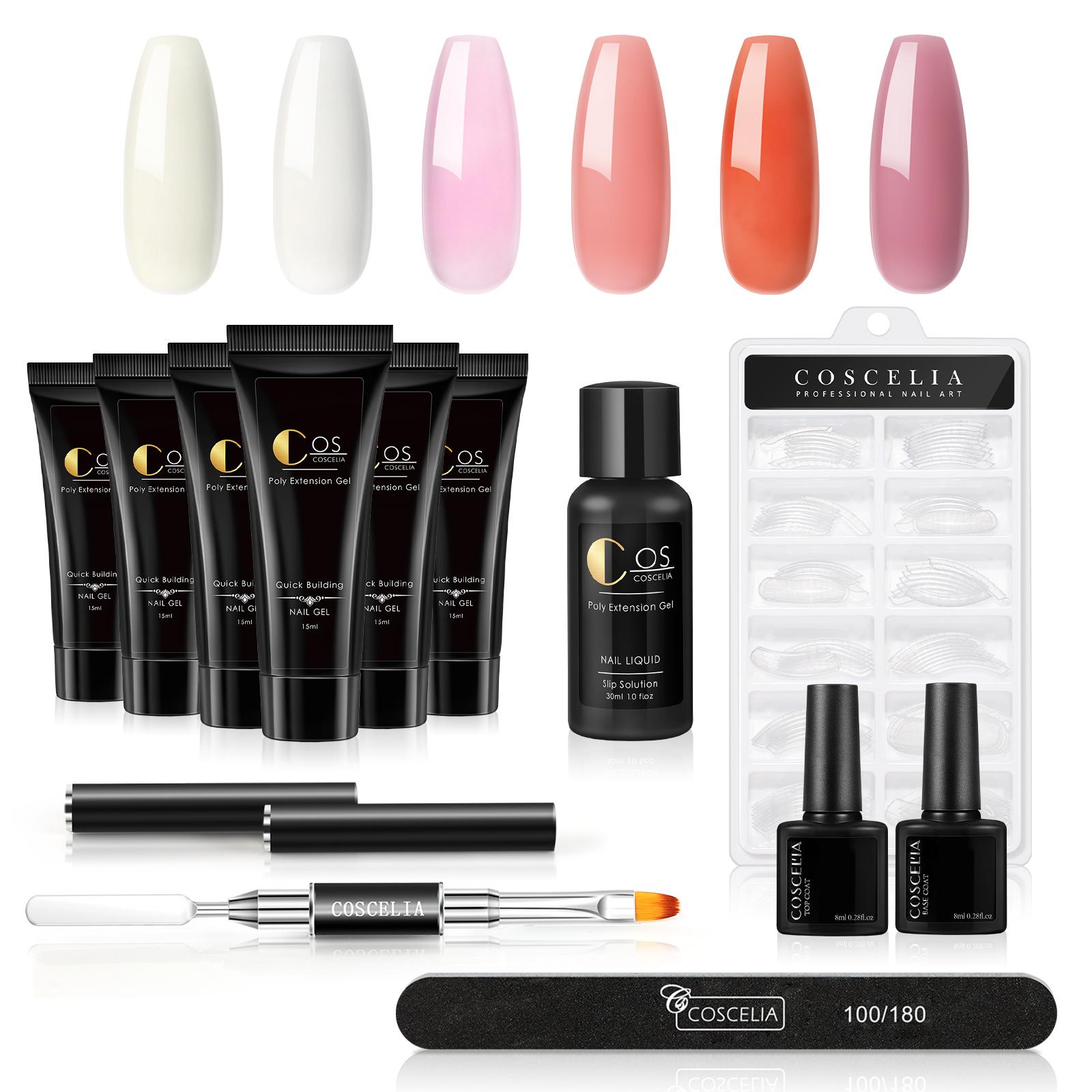 

COSCELIA Набор для наращивания ногтей Быстрое наращивание полигеля для наращивания ногтей для накладных ногтей Soak Off Гель-лак для ногтей Камуфляжный УФ-светодиодный гель Прозрачные чешуйки для ногтей