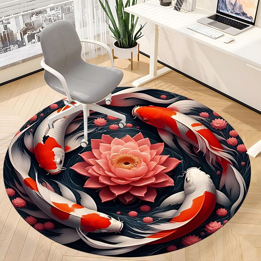 1pc Koi Fish Pond Chair Carpet for Office, Soft, Non Slip Polyester Mat, Office, Entryway, Living Room, Bedroom