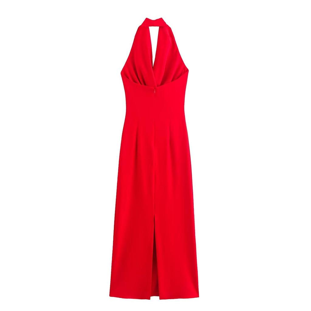 2025 Summer European & American Style Sexy Elegant Slim Halter Maxi Dress