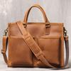 Retro Fashion Men'S Genuine Leather Laptop Bag Crazy Horse Leather Handmade Shoulder Oblique Span Bag Large Capacity Briefcase