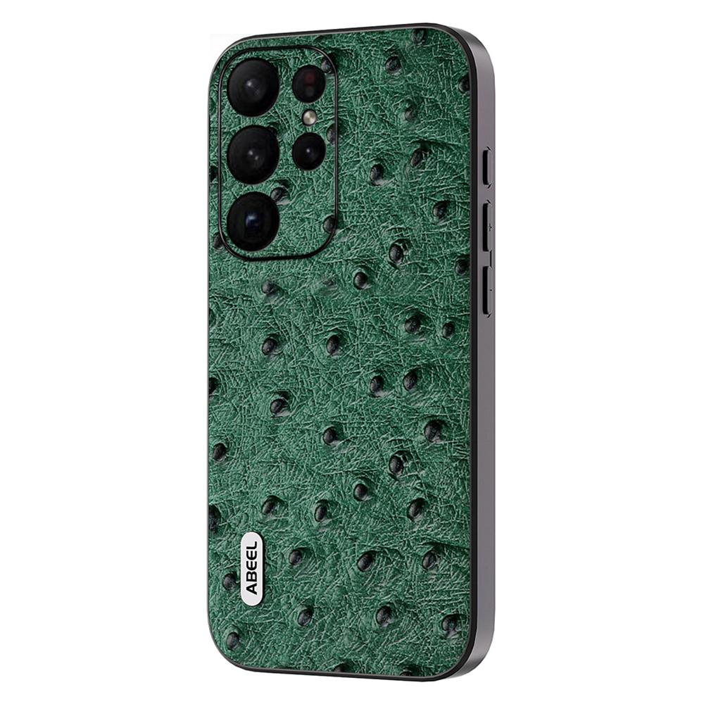 

ABEEL Ostrich Texture Phone Case for Samsung Galaxy S23 Ultra Genuine Cow Leather+PC+TPU Phone Cover Green
