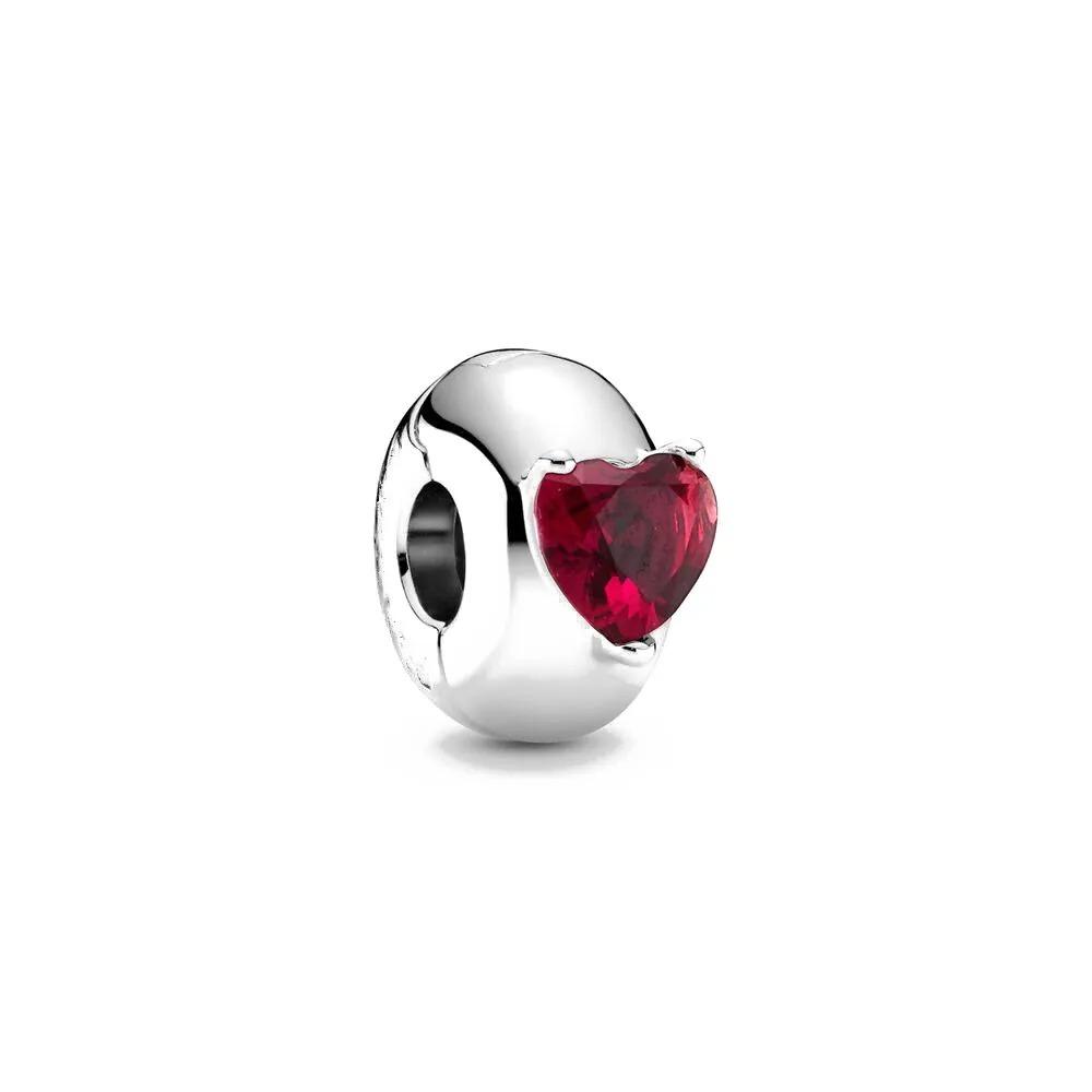 New Shining Zircon Love Heart Spacer Bead 925Silver Pendant for DIY Bracelet Flower Charm Women Jewelry Making