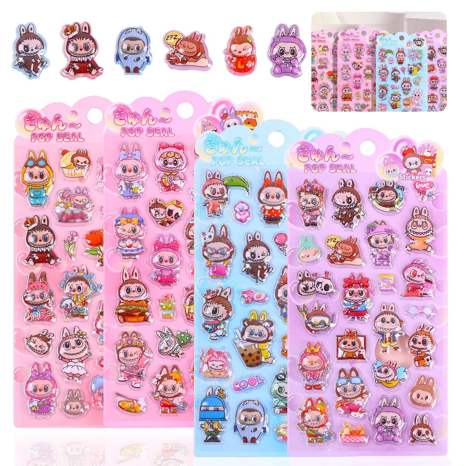 

Mocasa 4-Piece 3D Bubble Stickers for Notebooks Cute Puffy Jewel Style Transparent Backing Water Bottles Phone Decorations Craft Supplies
