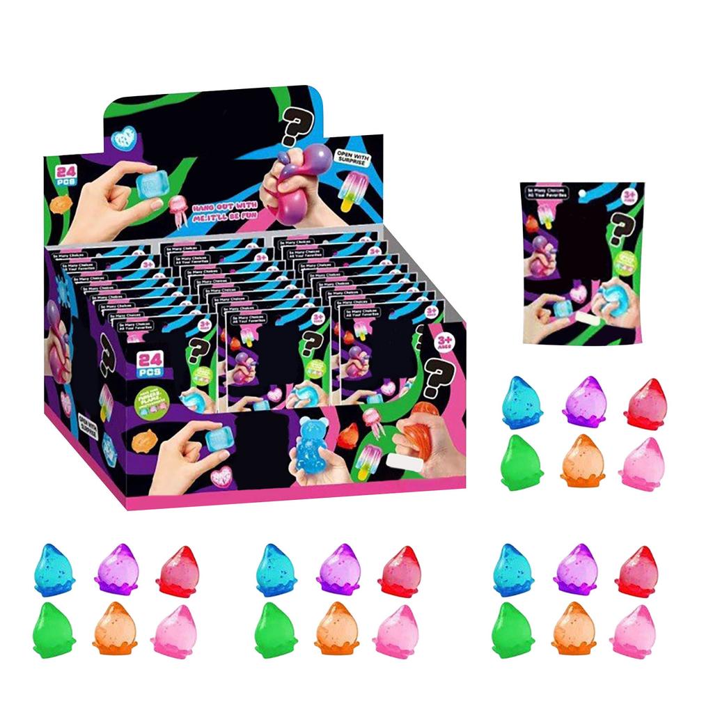 24pcs TPR Material Sensory Stress Relief Toys Set 3D Squeeze Fidget Toys Blind Box Collection for Kids and Adults