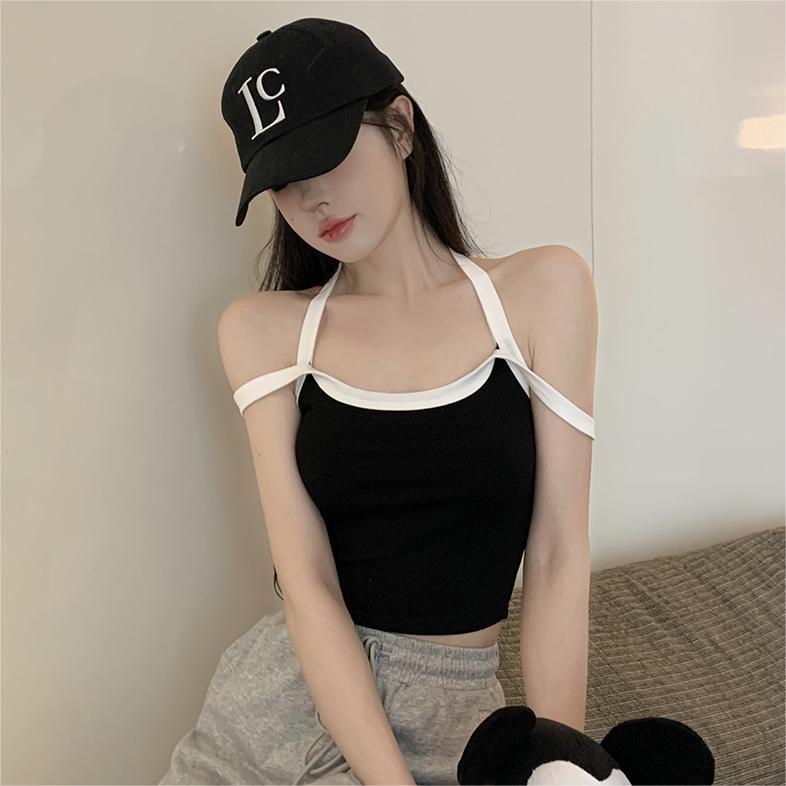 Spice Girl Halterneck Sleeveless Camisole Summer Wear Pure Off-the-shoulder Short Slim Inner Top