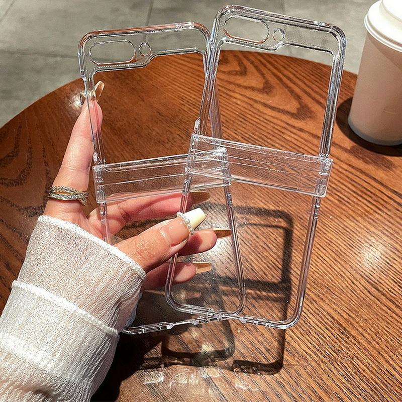 Transparent Folding Case For Samsung Z Flip7 Flip6 Flip5 Flip4 Flip3 Fold5 Moto Razr 40 Ultra PC Flip Folding Shockproof Clear Phone Cover