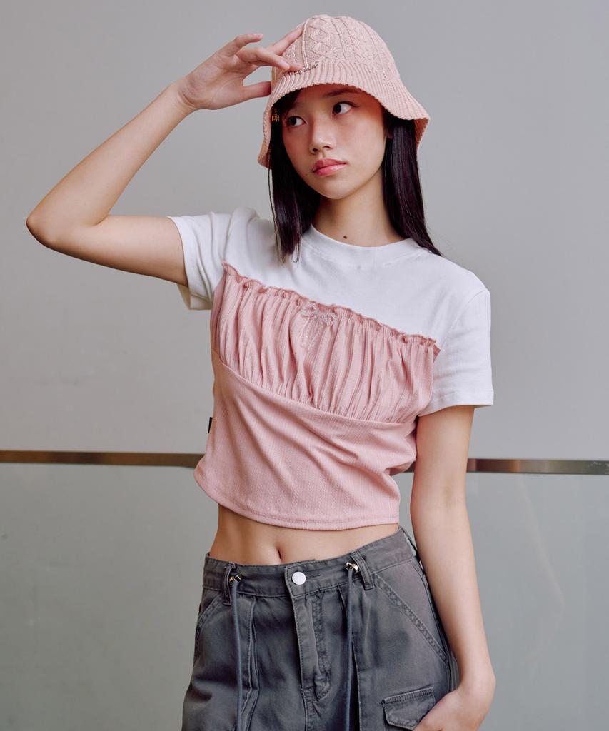 ZEROPLANET Lala Ribbon Shirring Top [Pink]