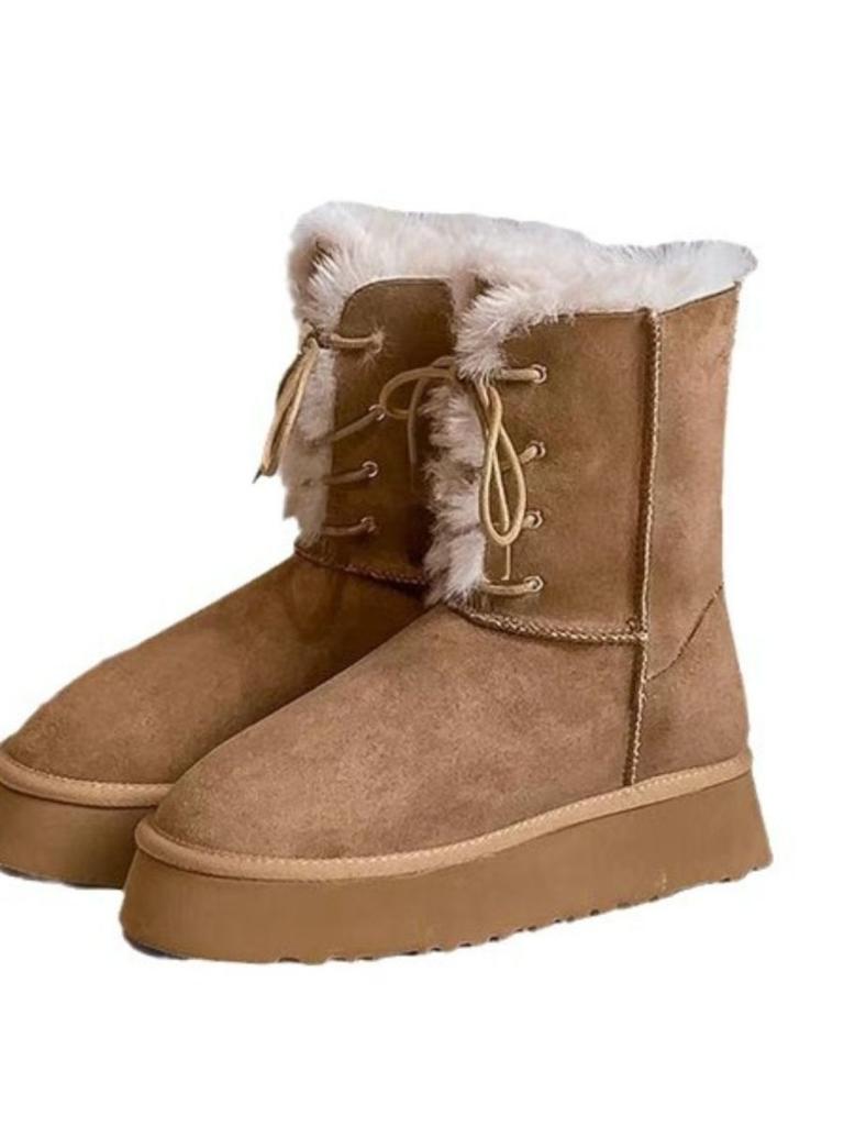 Northern warm brown thick-soled snow boots women's winter velvet and thicker 2025 new non-slip cotton shoes
