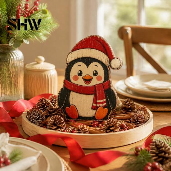 Decorative Shelf Statues Christmas Wooden Table Decorations, Santa Claus Snowman Reindeer Desktop Ornaments, Indoor Holiday Displays Distressed Tiered