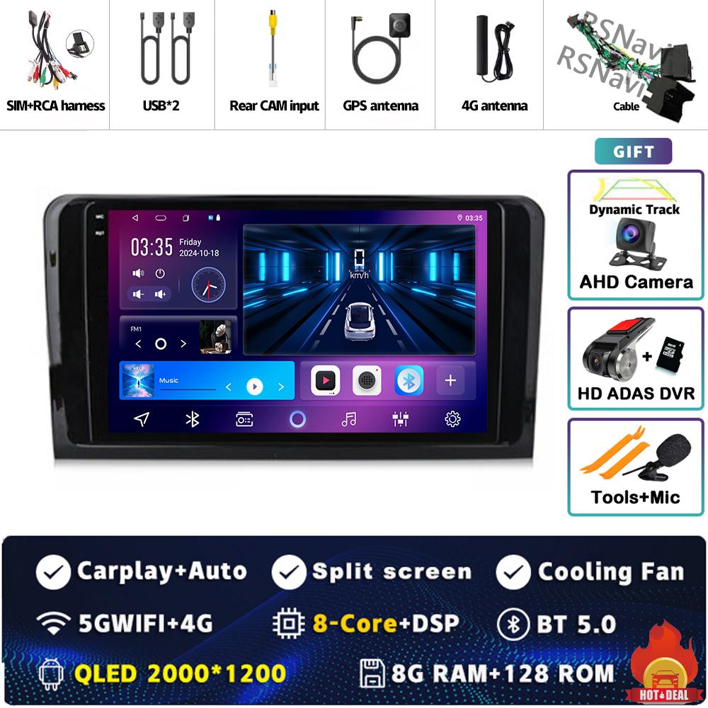 9" Android 14 Carplay Car Radio For Mercedes Benz M-Class W164 GL-Class X164 ML GL Multimedia Video Player GPS Stereo 2Din Auto