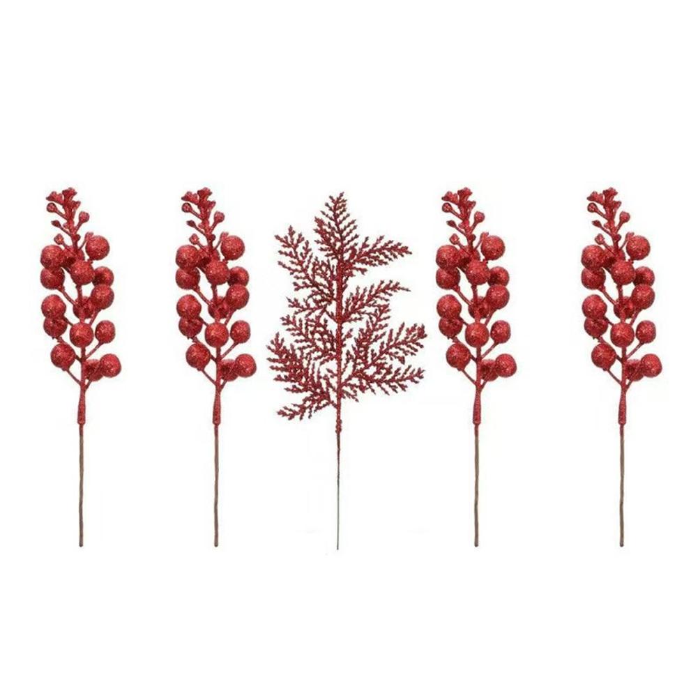 Christmas Decoration Glitter Berrie Artificial Foam Flower Bouquet Christmas Tree Ornaments Red Gold Silver Fake Berries Branch