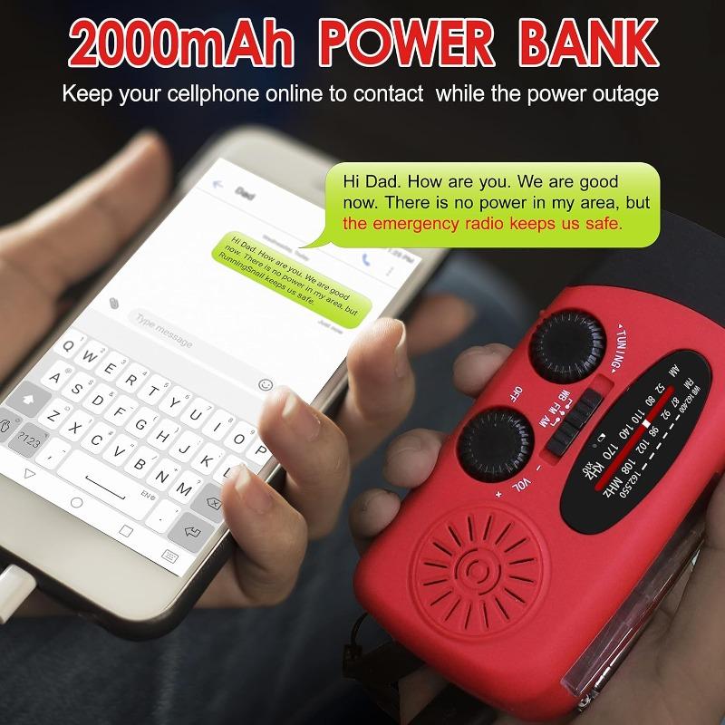 For Emergency Camping Outdoor Hand Crank NOAA Weather Radio AM/FM 2000mAh Power Bank LED Flashlight Solar USB Charged Waterproof
