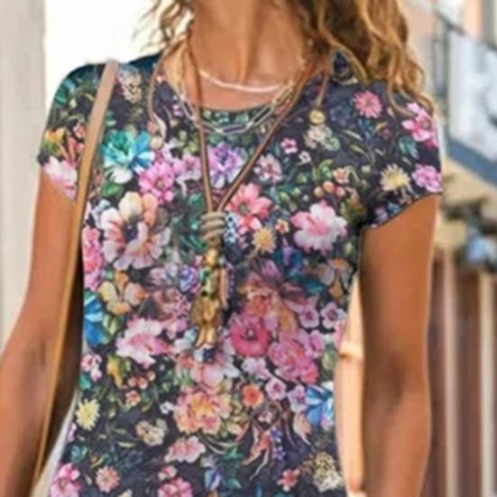 Mode Frauen Kleid Rundhals Kurzarm Taschen Floral Print Lose Maxi