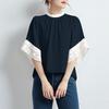 ZANZEA Women Casual Round Neck Lace Splice 3/4 Sleeve Loose Blouse